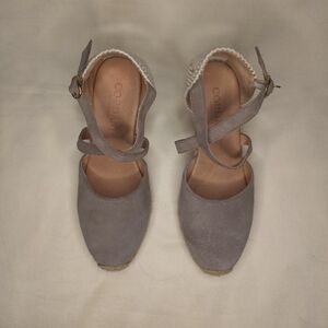 Cordani Suede Taupe and Cream  Woven Jute Espadrille Wedges